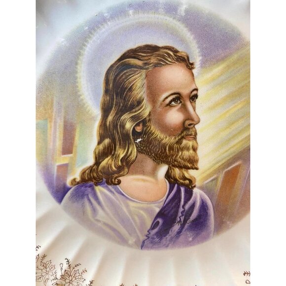 Vintage Sanders Mfg Co 23K Gold Trimmed Jesus Plate - Picture 2 of 5
